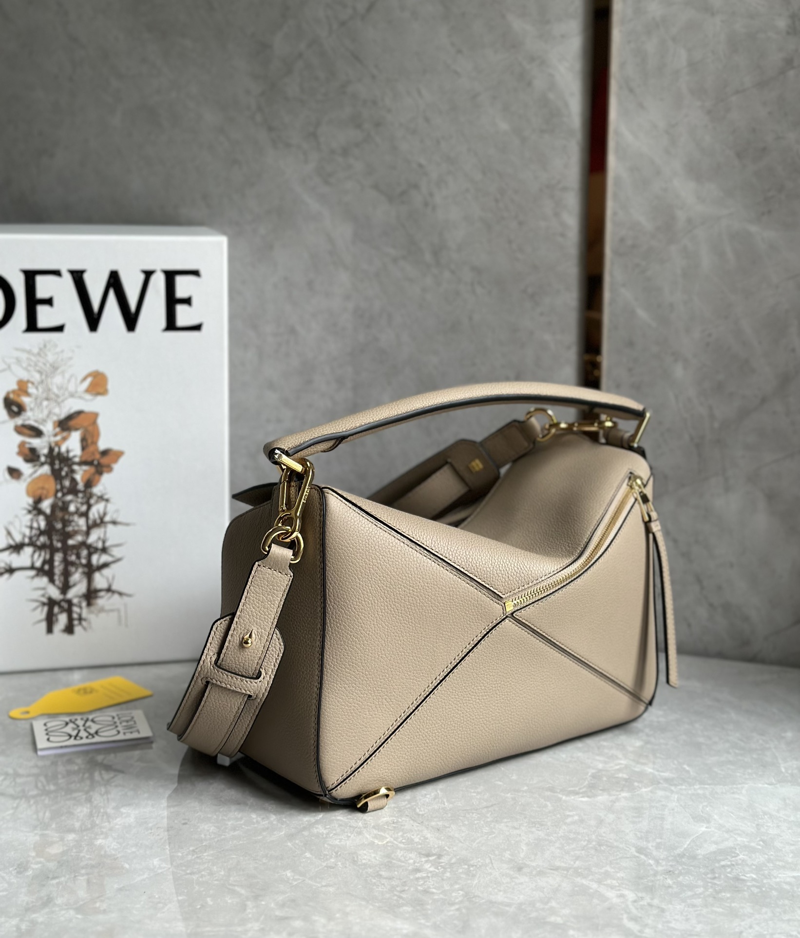 Loewe Medium Puzzle Bag in Soft Grained Calfskin Light Grey